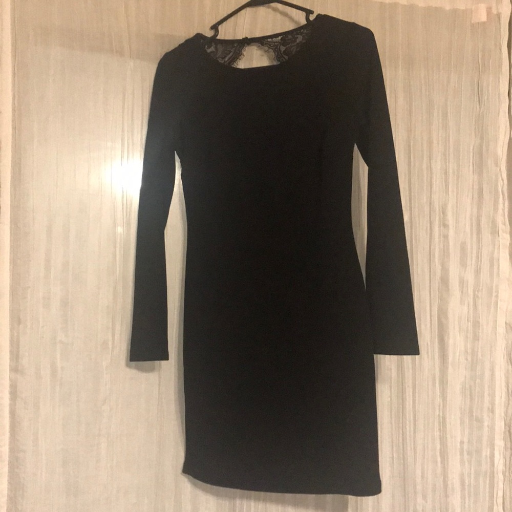Black fashion nova dress with lace cut out back